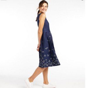 LL BEAN SIGNATURE POPLIN DRESS BIRD PRINT    NWOT